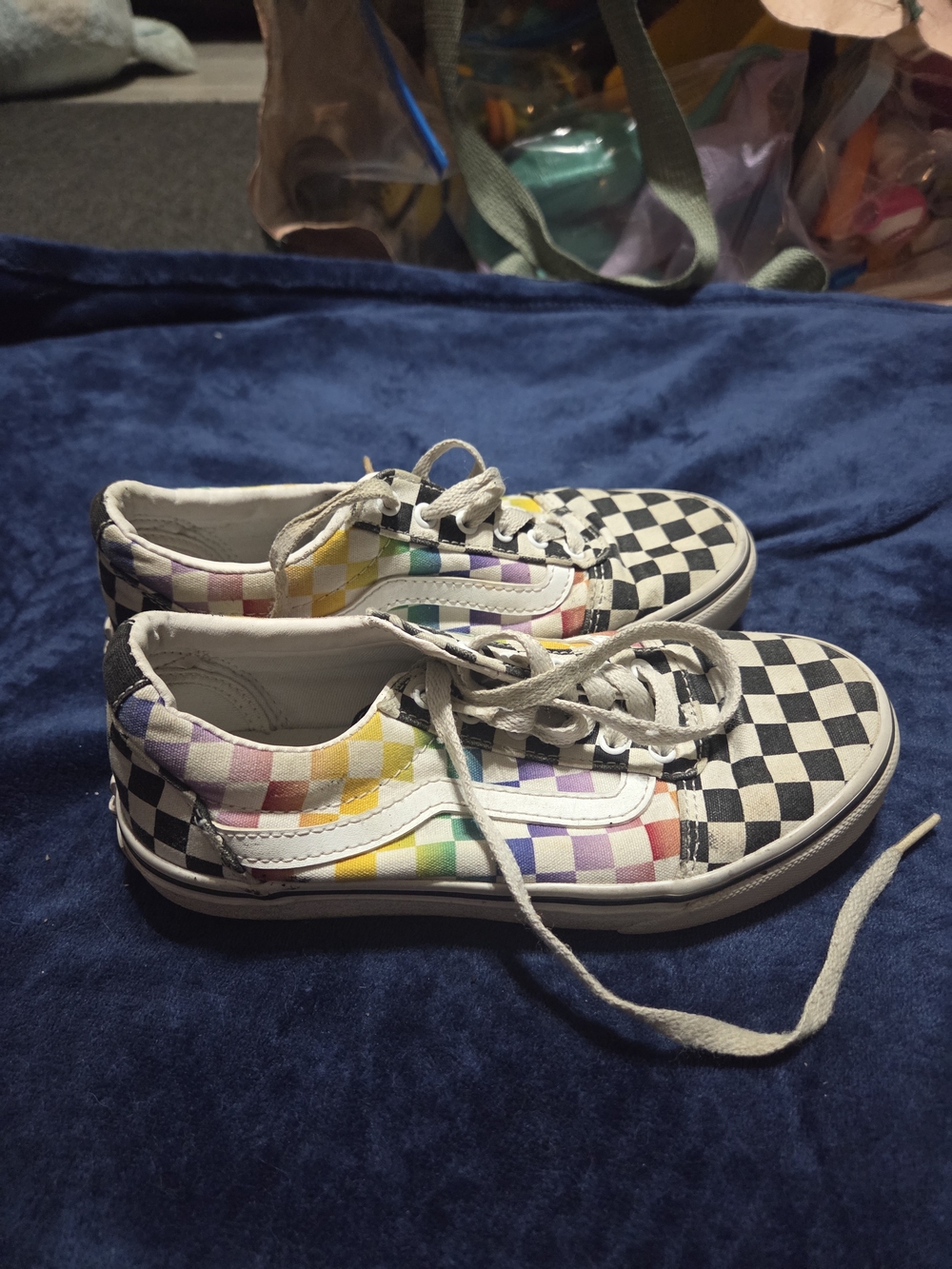 Vans Kids' Rainbow Checkerboard Old Skool Sneakers - Multicolor